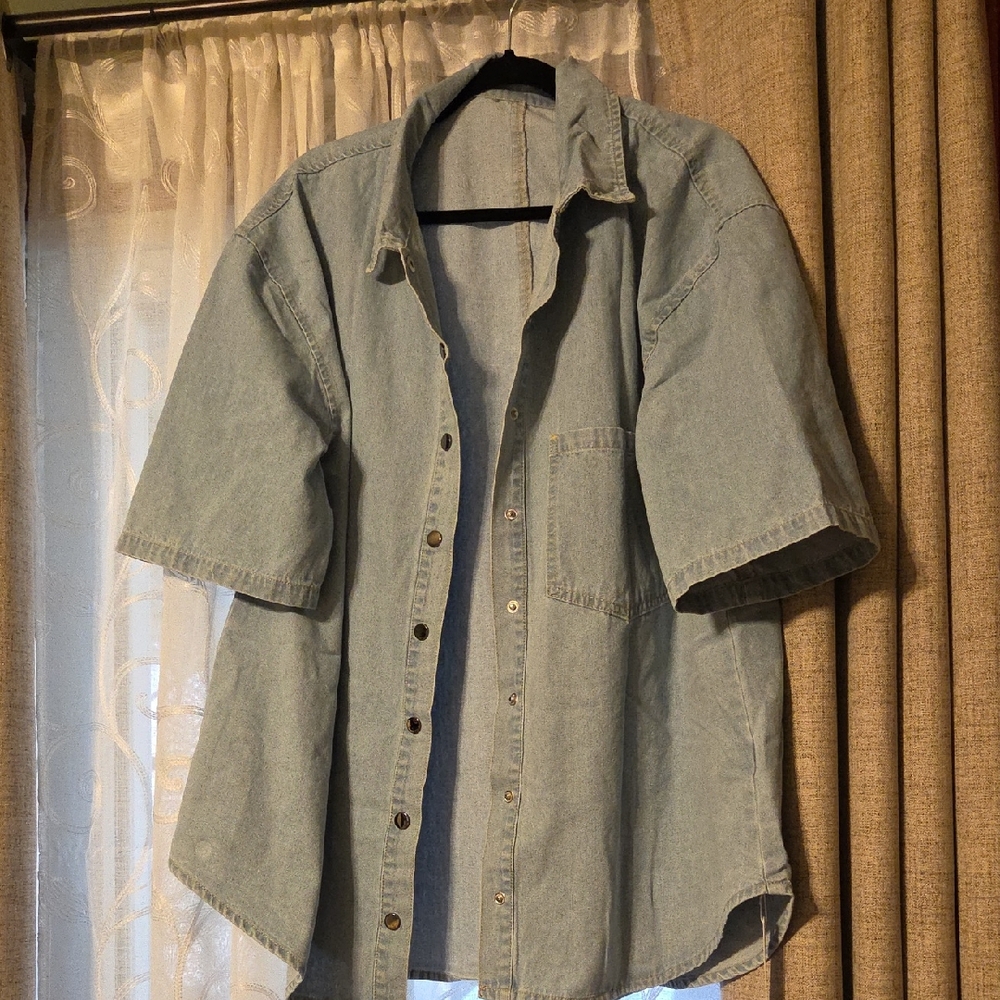 Potli Light Wash Oversized Short Sleeve Denim Top NWT